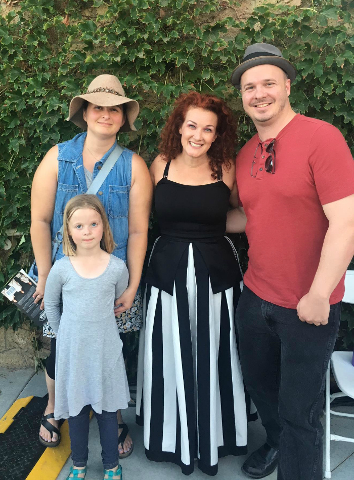 Christian artist Plumb with book reviewer Amy Ott and family at GraceFest, Palmdale, California - Sept 22, 2018